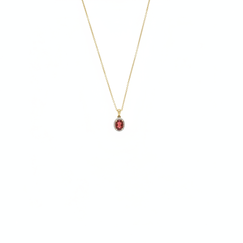 Pre-Owned Garnet & Diamond Cluster Pendant in 9ct Yellow Gold