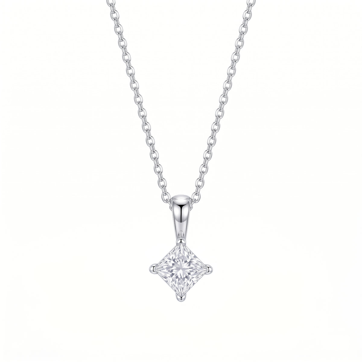 Pre-Owned Princess Cut Diamond Solitaire Pendant in 18ct White Gold