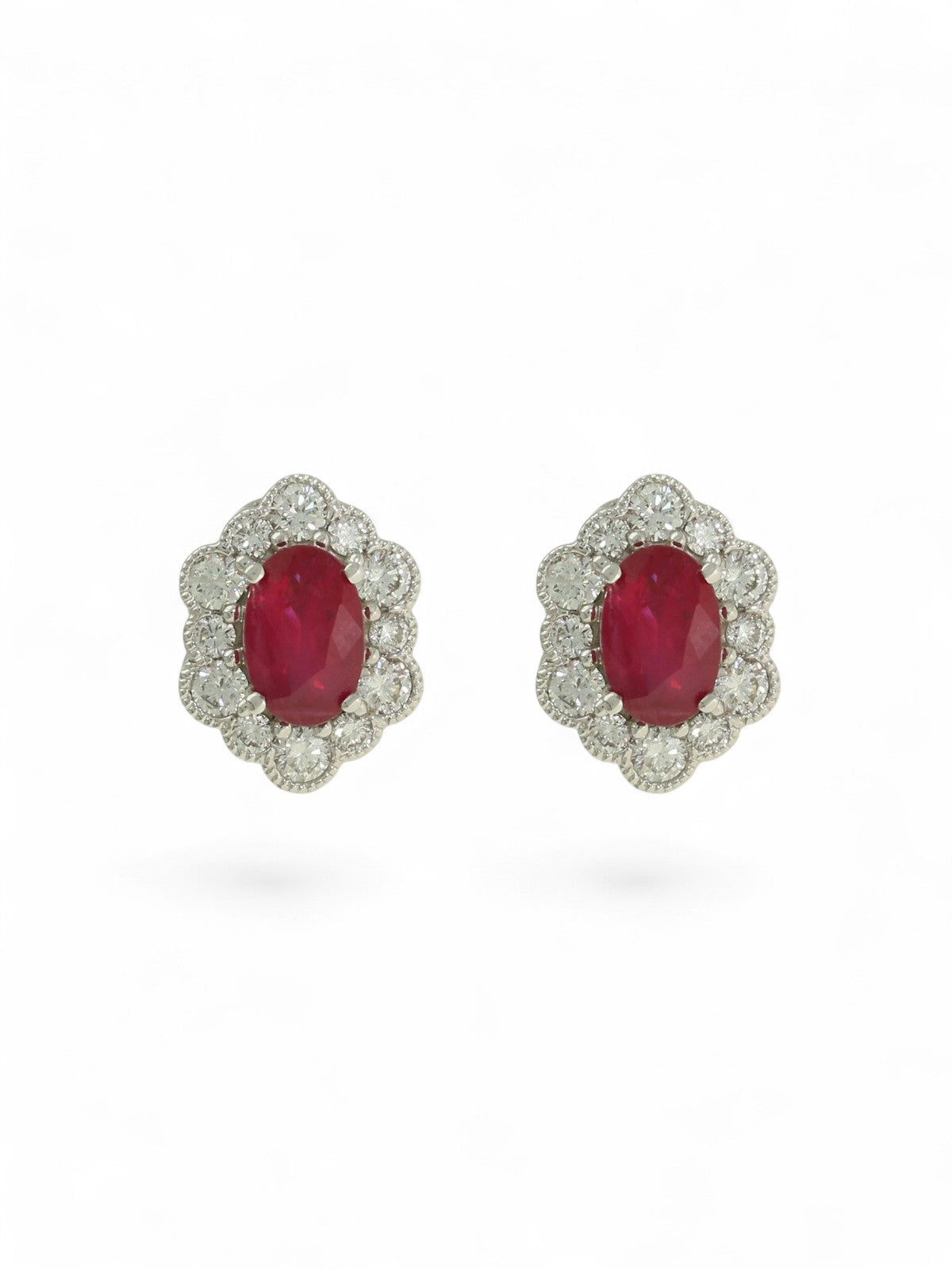 Pre Owned Ruby & Diamond Cluster Earrings in 18ct Yellow & White Gold