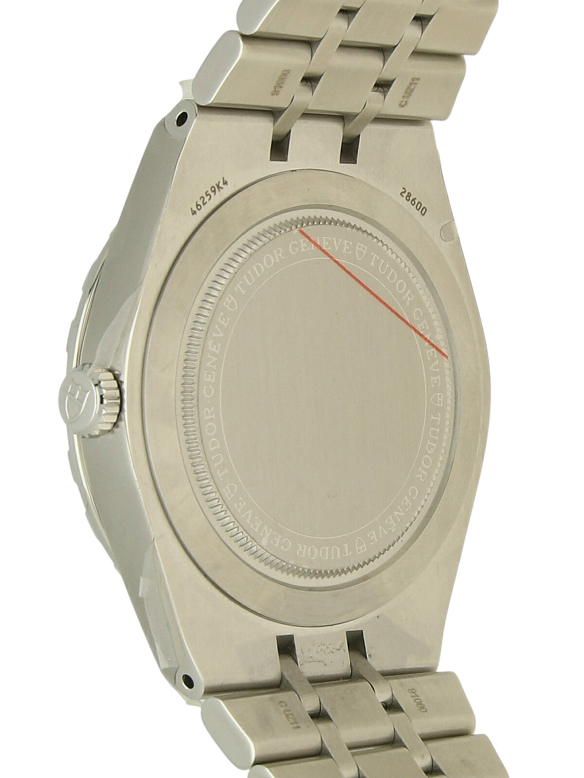Tudor Royal watch with a steel bracelet and pink dial on a white background.
