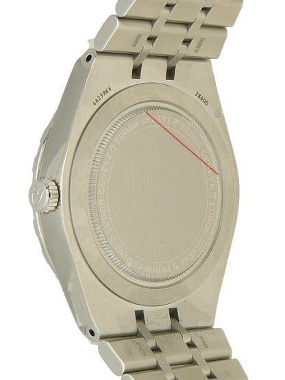 Tudor Royal watch with a steel bracelet and pink dial on a white background.