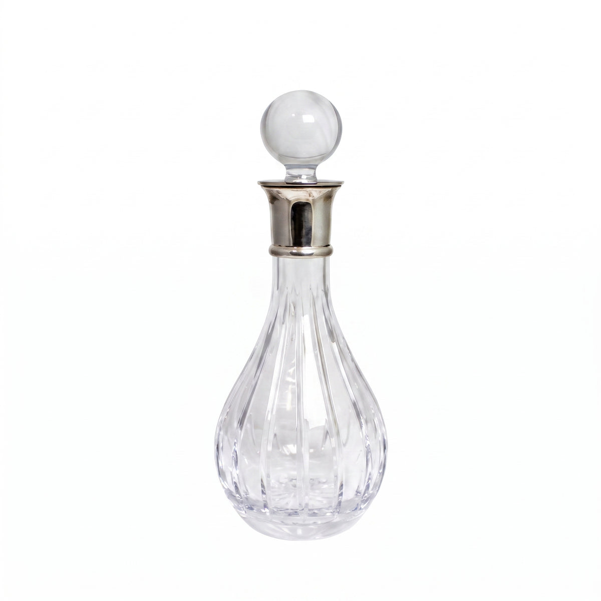 Crystal Decanter with Linear Cut Detail & Silver Collar