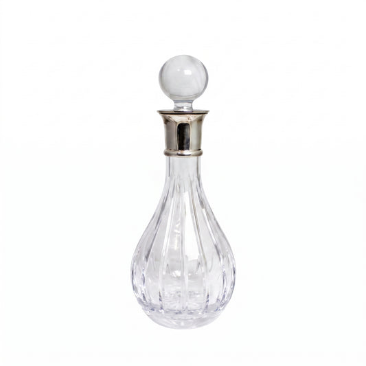 Crystal Decanter with Linear Cut Detail & Silver Collar