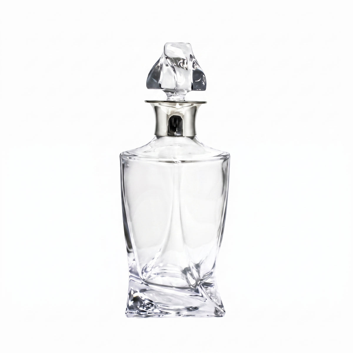 Crystal Decanter with Twisted Detail & Silver Collar