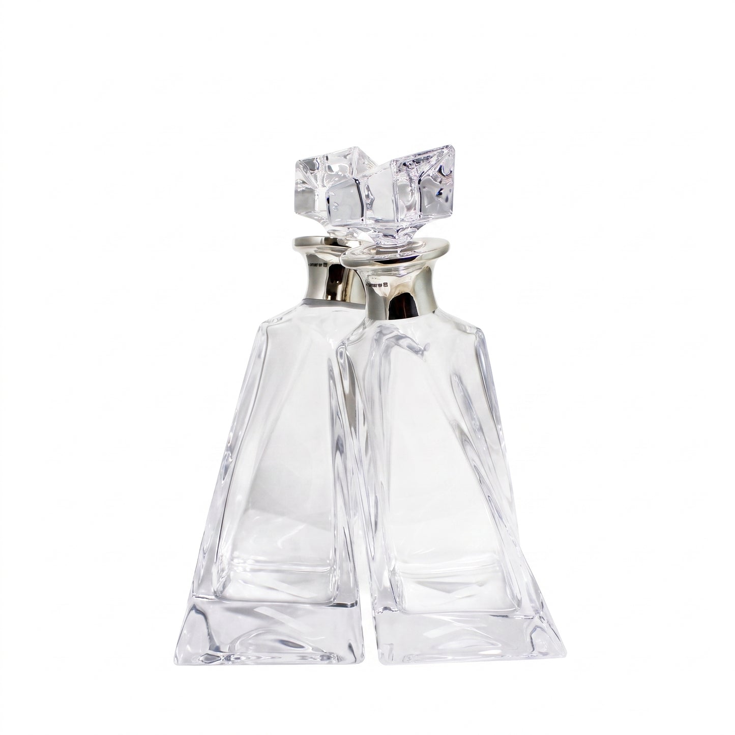 Pair of Crystal Lover's Decanters with Silver Collar