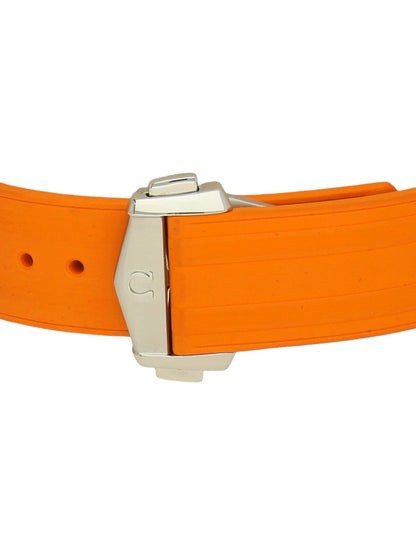 Omega orange rubber strap on a white background.