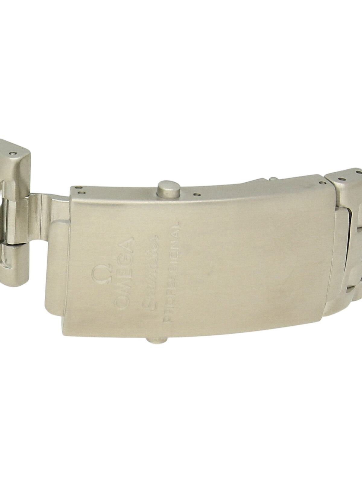 Omega Seamaster Professional watch with steel bracelet and blue dial on a white background.
