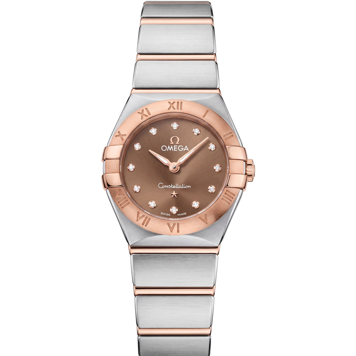 Pre-Owned Omega Constellation Manhattan 25mm with Steel & Rose Gold Bracelet and Chocolate, Diamond-set Dial