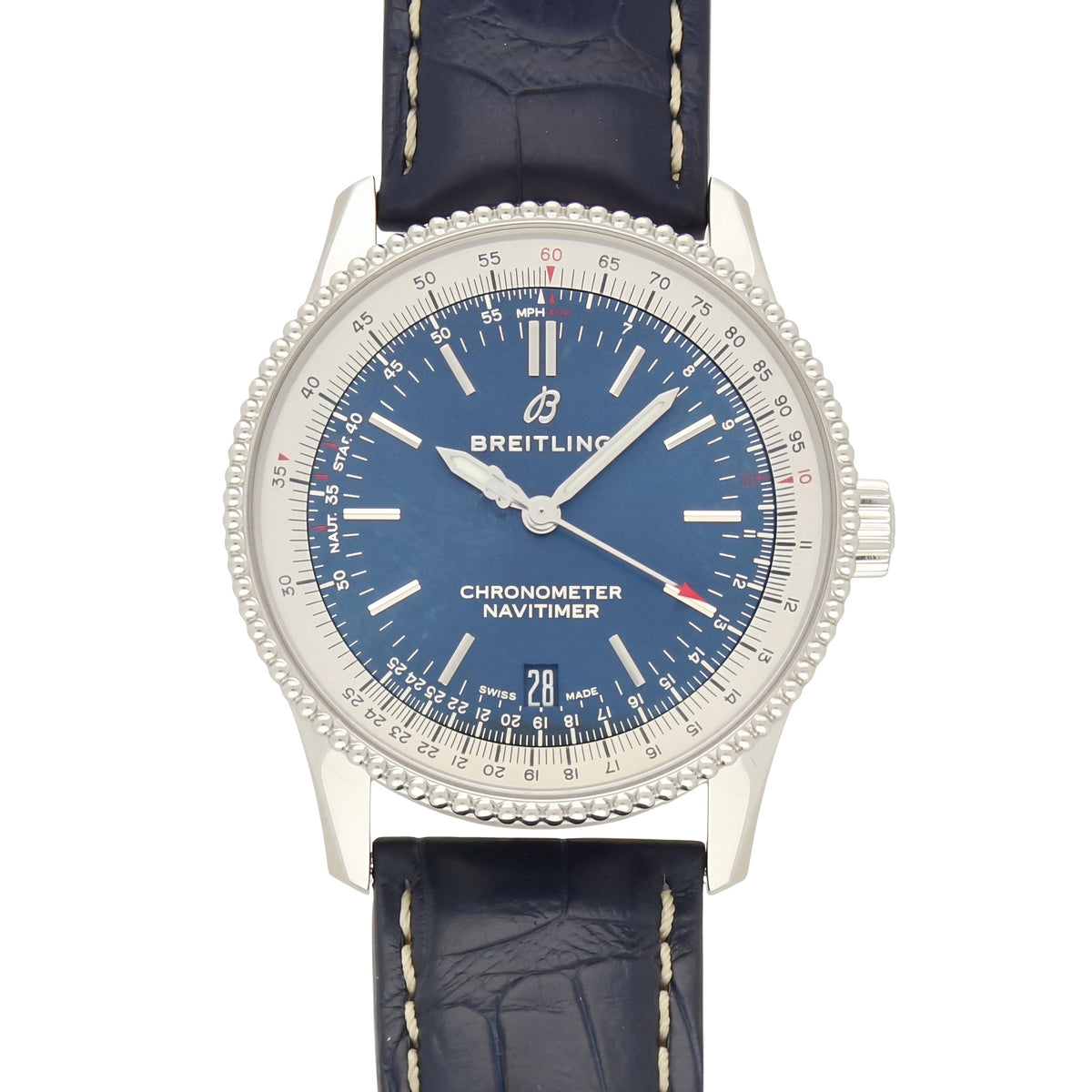Pre-Owned Breitling Navitimer 38mm with Blue Leather Strap & Blue Dial