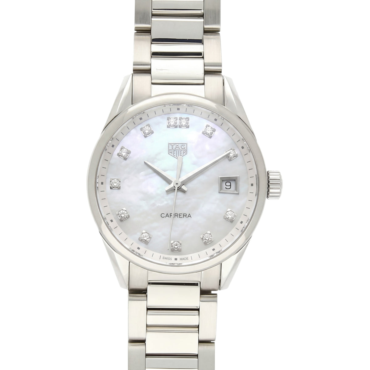 Pre-Owned TAG Heuer Carrera 36mm with Steel Bracelet & White Mother of Pearl, Diamond-set Dial