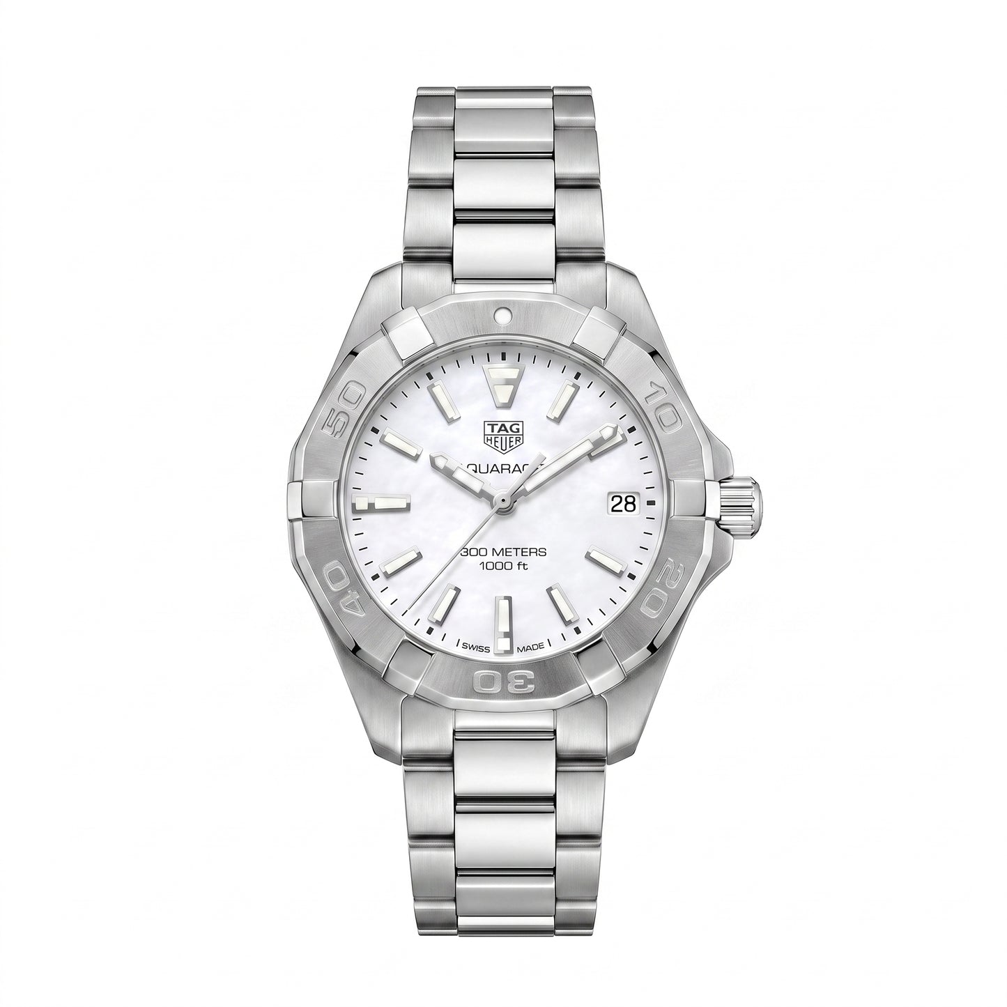 Pre-Owned TAG Heuer Aquaracer 32mm with Steel Bracelet & White Mother of Pearl Dial