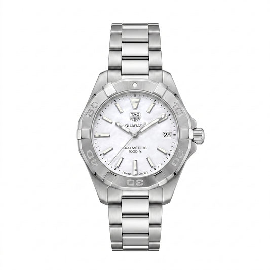 Pre-Owned TAG Heuer Aquaracer 32mm with Steel Bracelet & White Mother of Pearl Dial