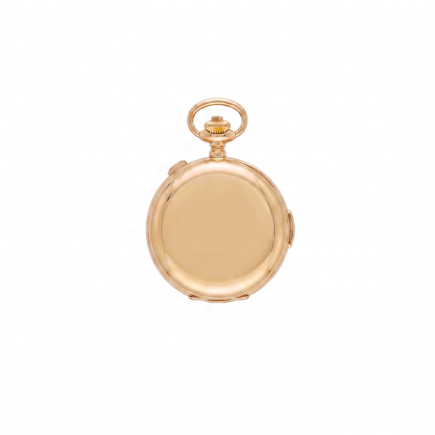A round gold pocket watch case set against a plain white background.
