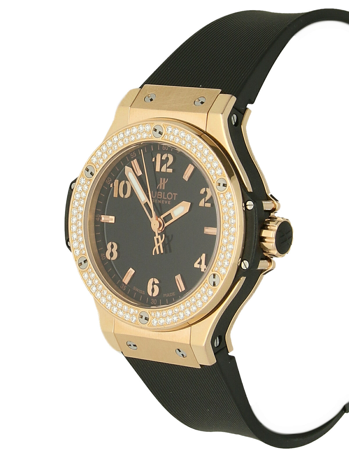 Pre Owned Hublot Big Bang 18ct Rose Gold Quartz 38mm Watch on Rubber Strap