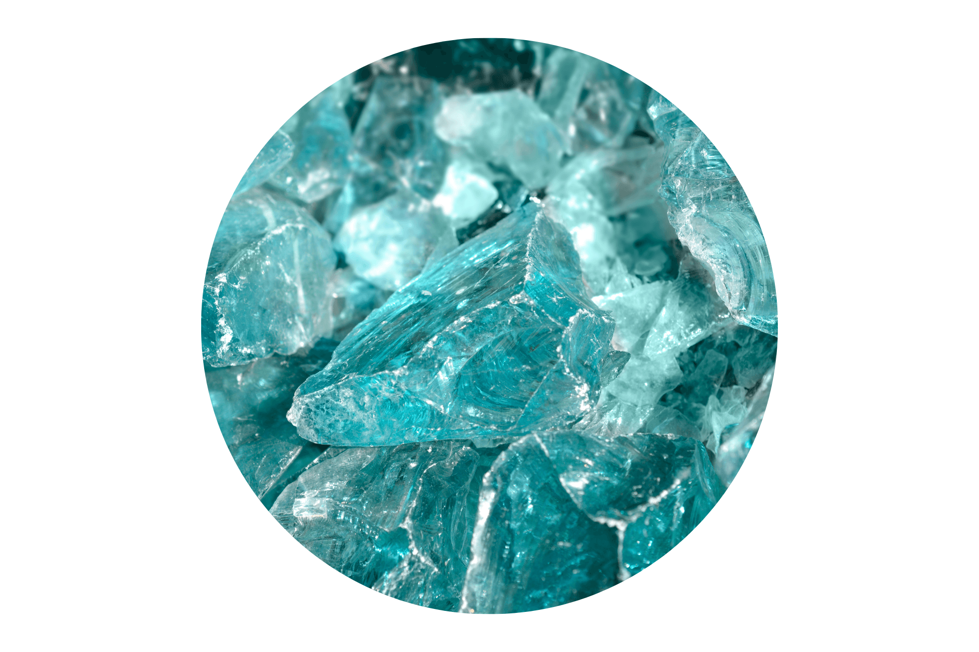 Close-up blue aquamarine gemstones on a white background.