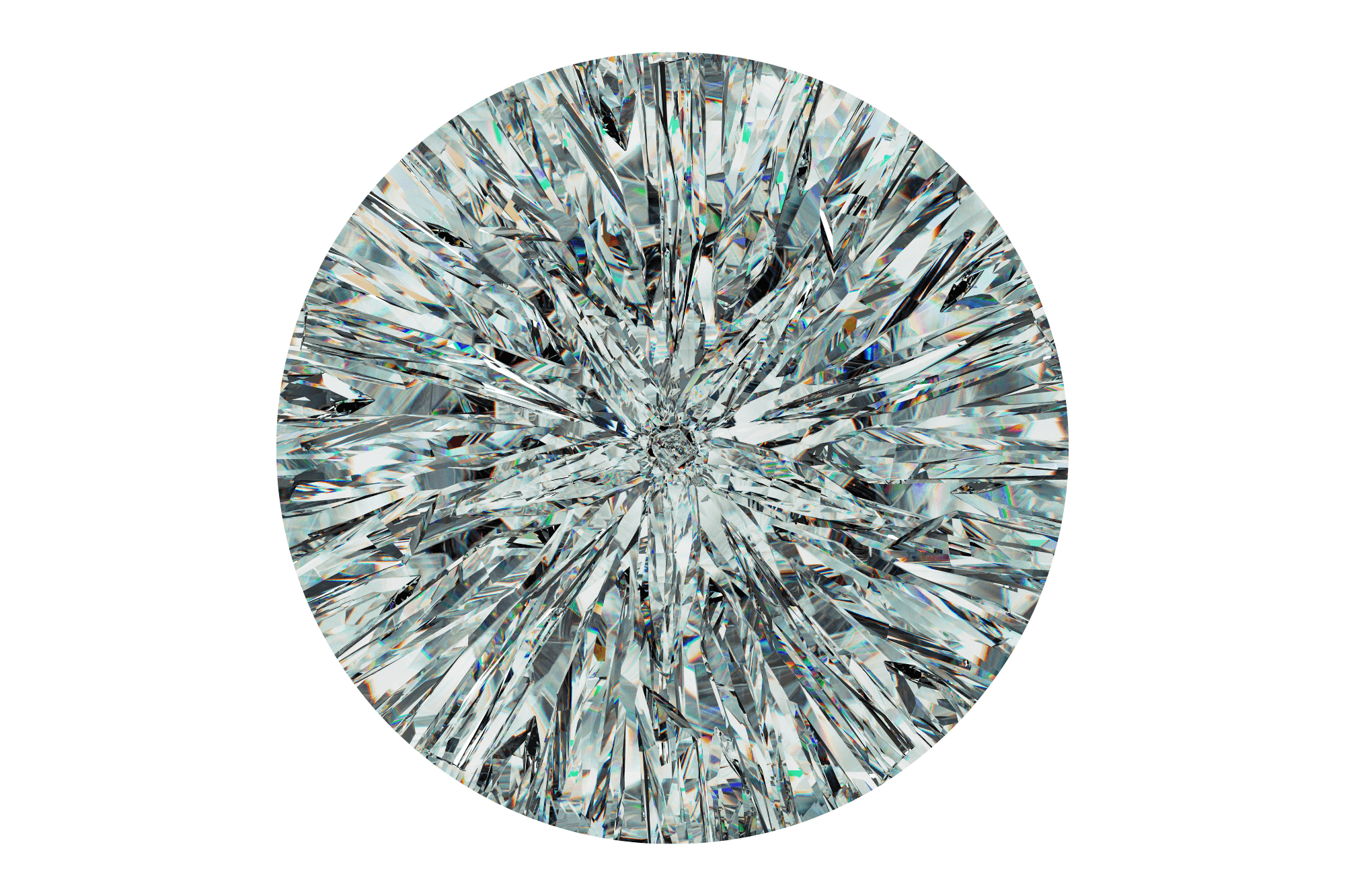 Close-up of a diamond under a microscope on a white background.