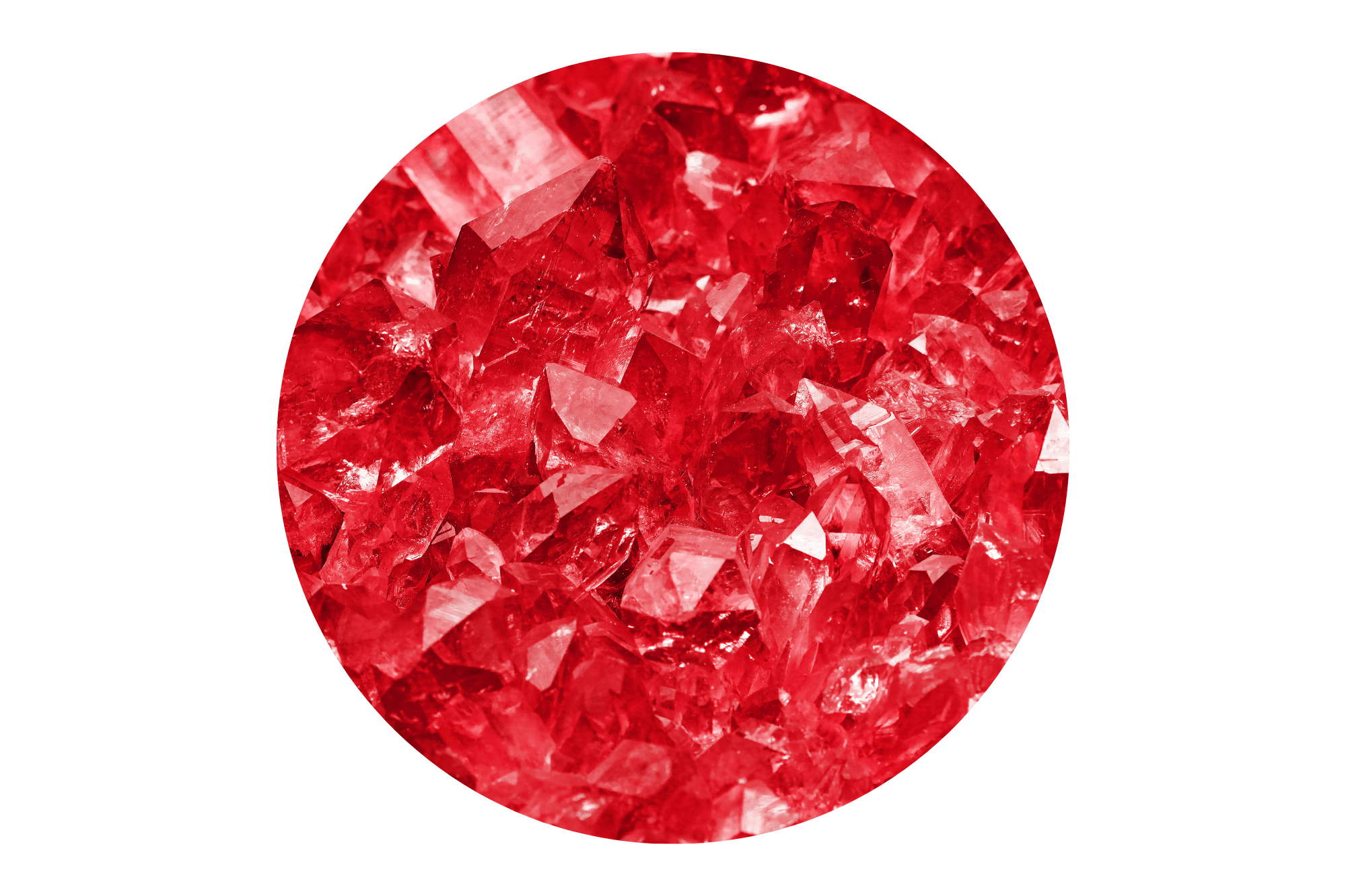 Close-up of red ruby gemstones on a white background.