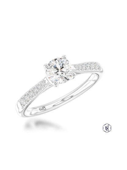 Skye Classic Round 0.50ct Round Brilliant Cut Diamond Solitaire Ring in Platinum with Diamond Shoulders