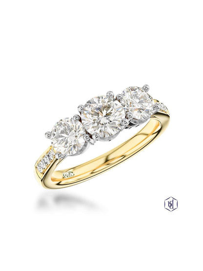 Memoire Diamond 1.20ct Round Brilliant Cut Diamond Three Stone Ring in 18ct Yellow Gold with Diamond Set Shoulders
