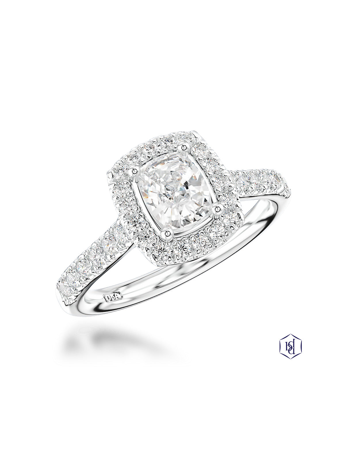 Skye Cushion Diamond Halo Ring with 1.00ct Centre & 0.28ct Diamond Halo & Shoulders in Platinum