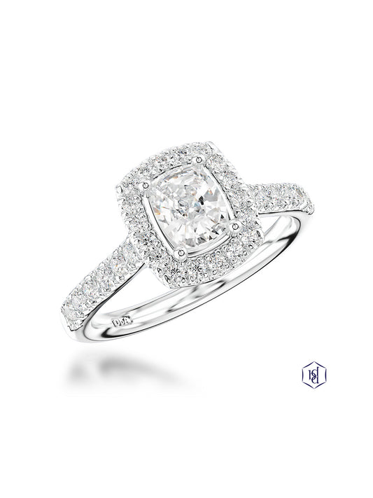 Skye Cushion Diamond Halo Ring with 1.00ct Centre & 0.28ct Diamond Halo & Shoulders in Platinum