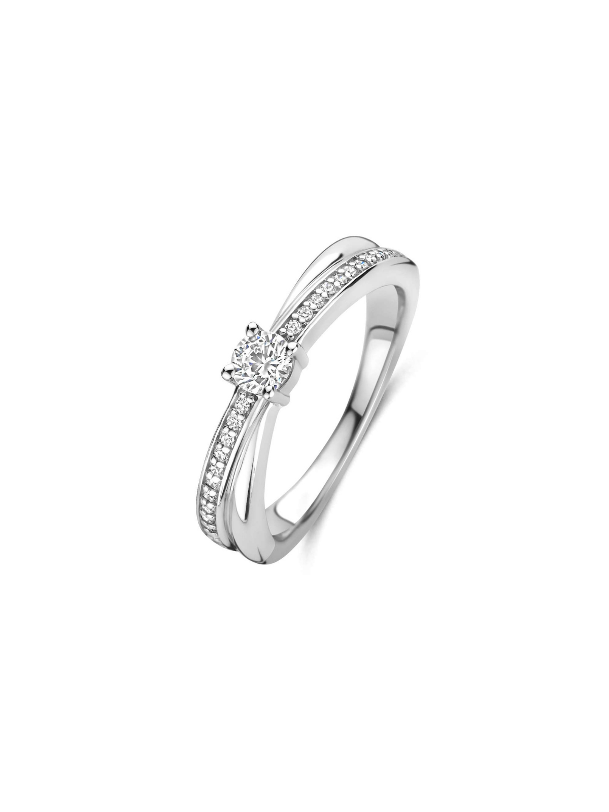 Ti Sento Zirconia Crossover Ring - UK Size O ½ - 12374ZI