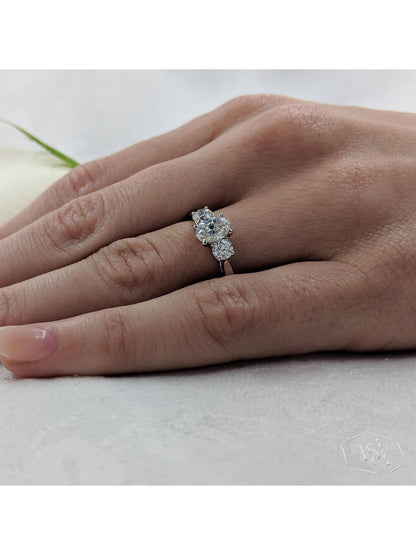 Royal Oval 0.51ct Oval Cut & 0.30ct Round Brilliant Cut Diamond Three Stone Ring in Platinum