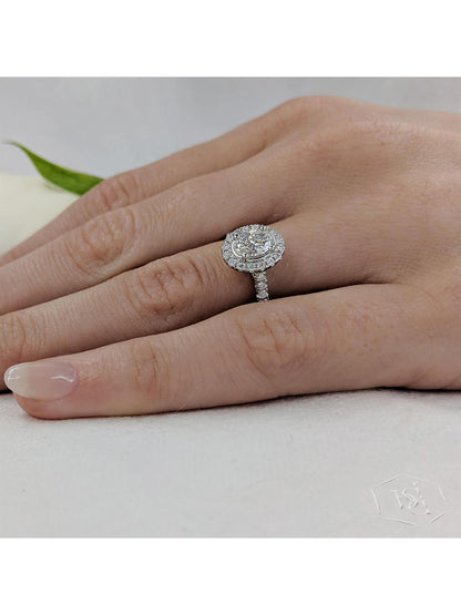 Skye Oval Diamond Halo Ring in Platinum with Diamond Set Shoulders