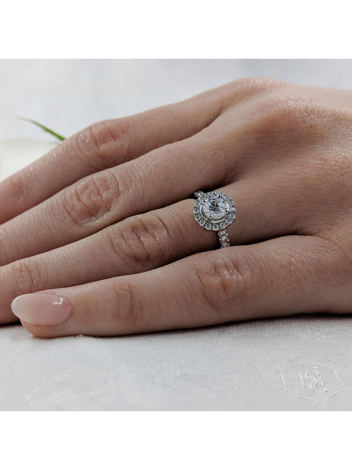 Skye Diamond Halo Ring in Platinum