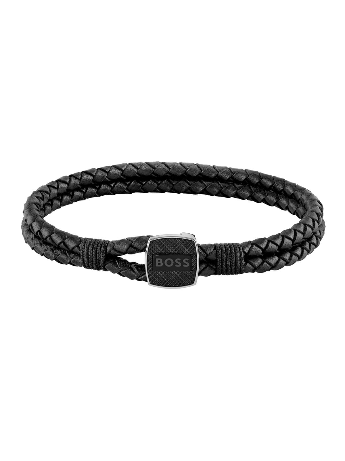 BOSS Seal Black Leather Bracelet 1580047M
