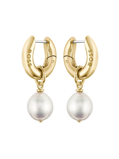 BOSS Leah Hoop Earrings in Gold Plating & Freshwater Pearl 1580525
