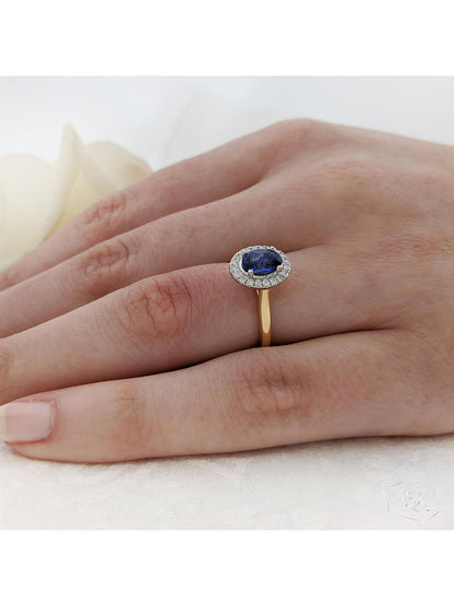 Skye Pure Oval Sapphire & Diamond Cluster Ring in 18ct Yellow Gold & Platinum