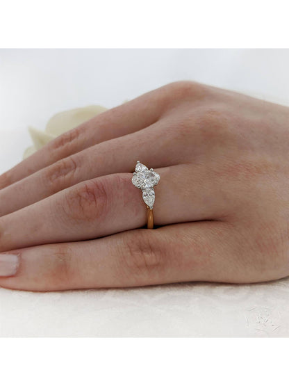 Florentine Oval 0.71ct Diamond Oval & Pear Cut Three Stone Ring in 18ct Yellow Gold