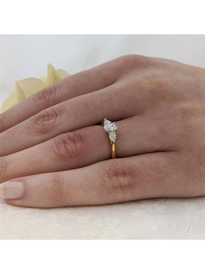 Florentine Oval 0.38ct Diamond Oval & Pear Cut Three Stone Ring in 18ct Yellow Gold