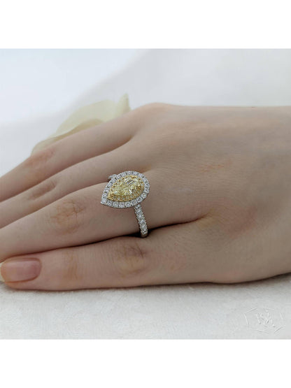 Skye Duo Pear Yellow Diamond & Diamond Halo Ring in Platinum & 18ct Yellow Gold with Diamond Set Shoulders