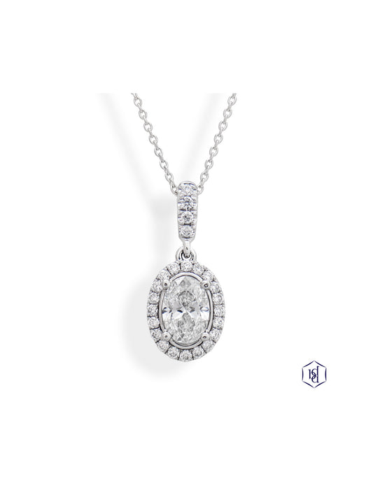 Skye Fancy Oval Diamond Halo Pendant with 0.60ct Oval Centre & 0.20ct Diamond Halo in Platinum