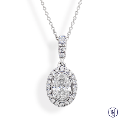 Skye Fancy Oval Diamond Halo Pendant with 0.60ct Oval Centre & 0.20ct Diamond Halo in Platinum
