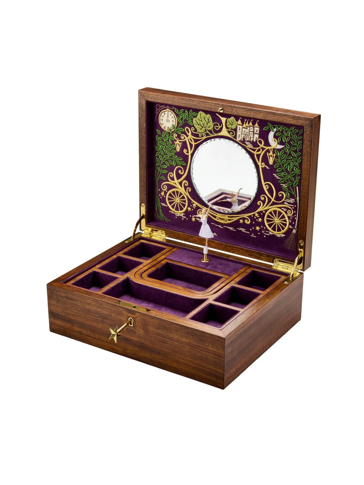 WOLF Ballet Musical Jewellery Box - Cinderella Walnut Wood