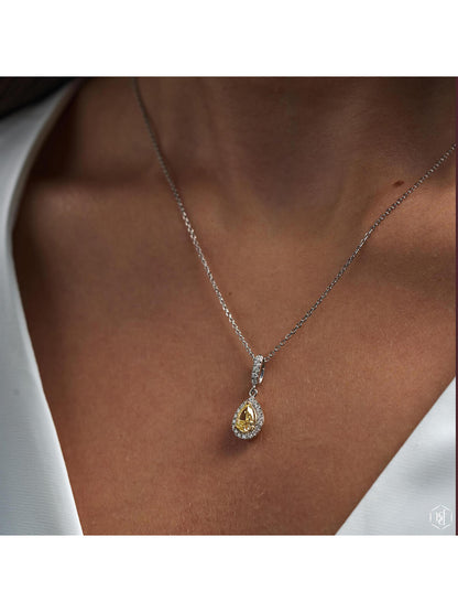 Skye Pear 0.71ct Pear Cut Yellow Diamond Cluster Pendant in Platinum