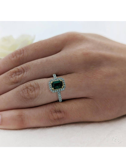 Faroe Emerald 0.80ct Emerald & Diamond Cluster Ring in Platinum with Diamond Set Shoulders