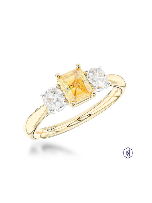 Florentina Radiant 0.62ct Yellow Diamond Three Stone Ring in 18ct Yellow Gold