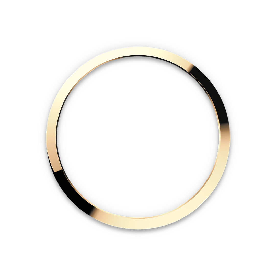 Yellow-gold Rolex Explorer bezel on a transparent background.
