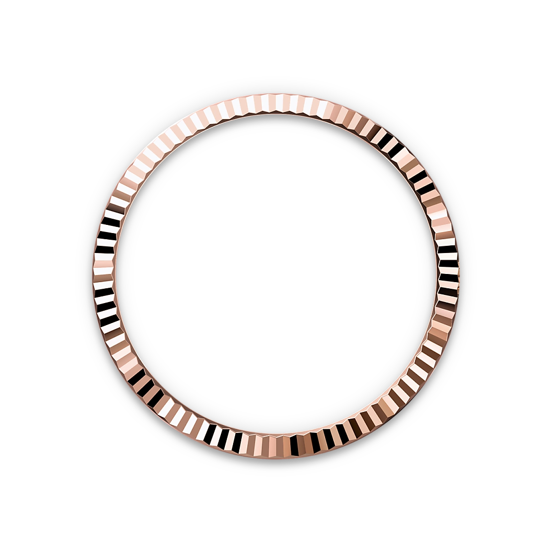 Rose-gold fluted Rolex bezel on a transparent background.