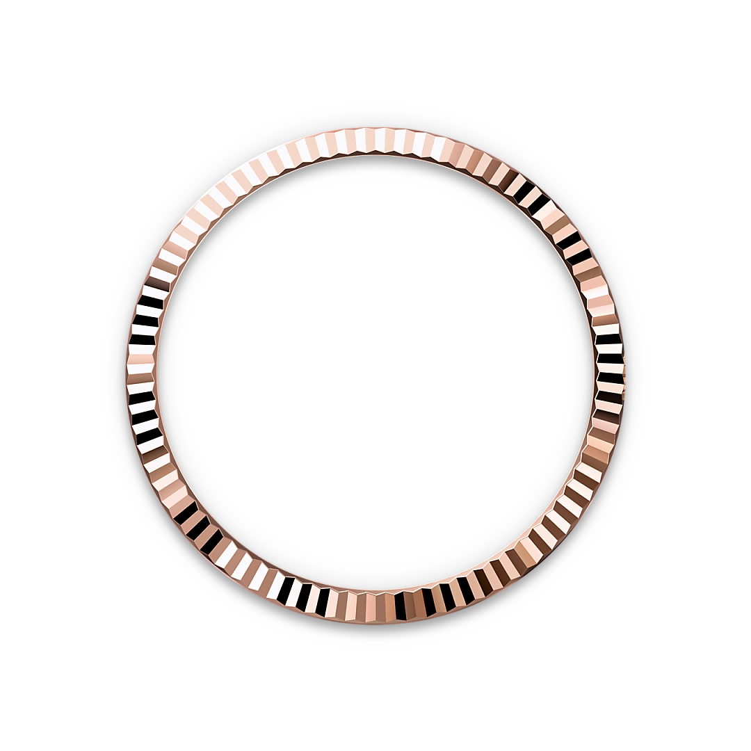 Rose-gold fluted Rolex bezel on a transparent background.