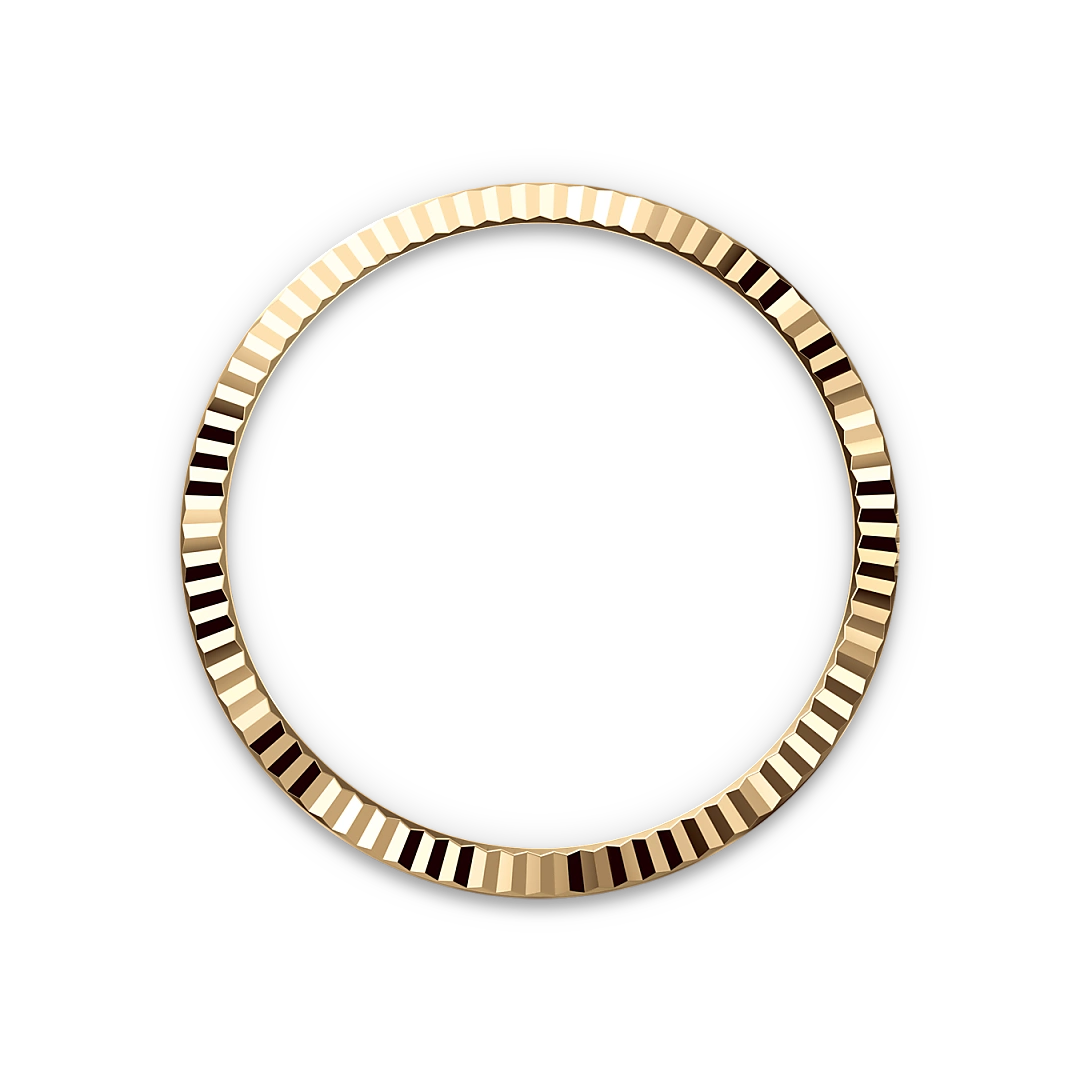 Yellow-gold fluted Rolex bezel on a transparent background.