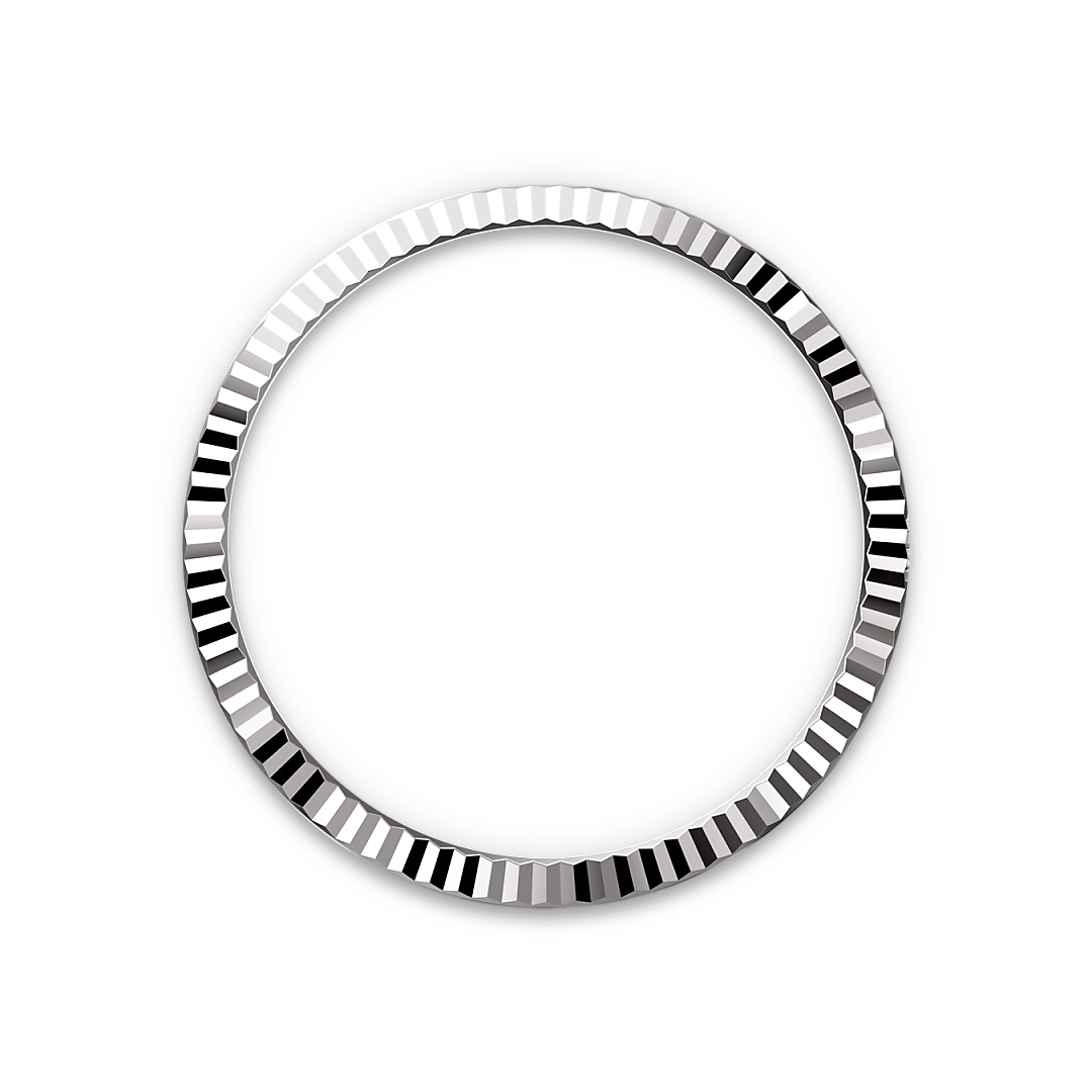 White-gold fluted Rolex bezel on a transparent background.