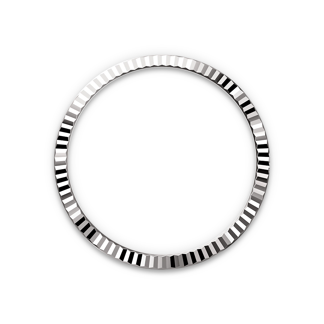 White-gold fluted Rolex bezel on a transparent background.