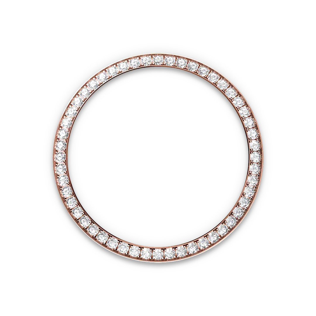 Rose-gold and diamond-set Rolex bezel on a transparent background.