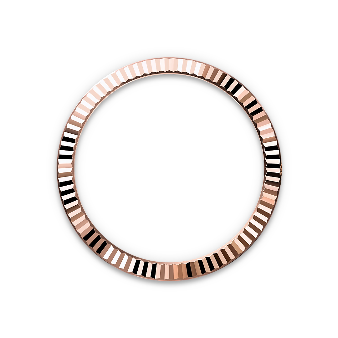 Rose-gold fluted Rolex bezel on a transparent background.