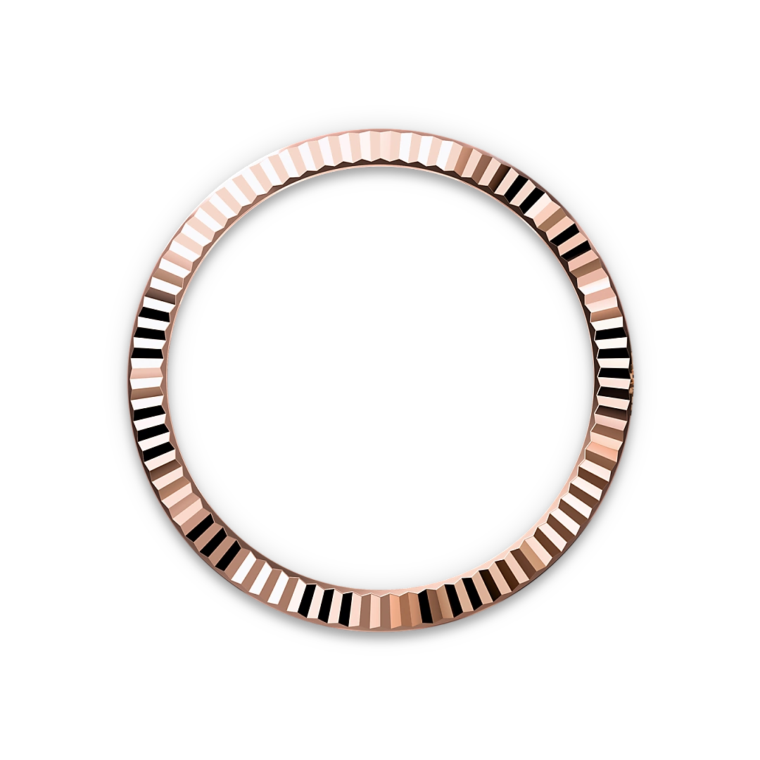 Rose-gold fluted Rolex bezel on a transparent background.